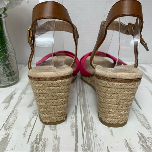 Lands End Wedge Sandal Leather Canvas Pink Sz 9B - Picture 4 of 8